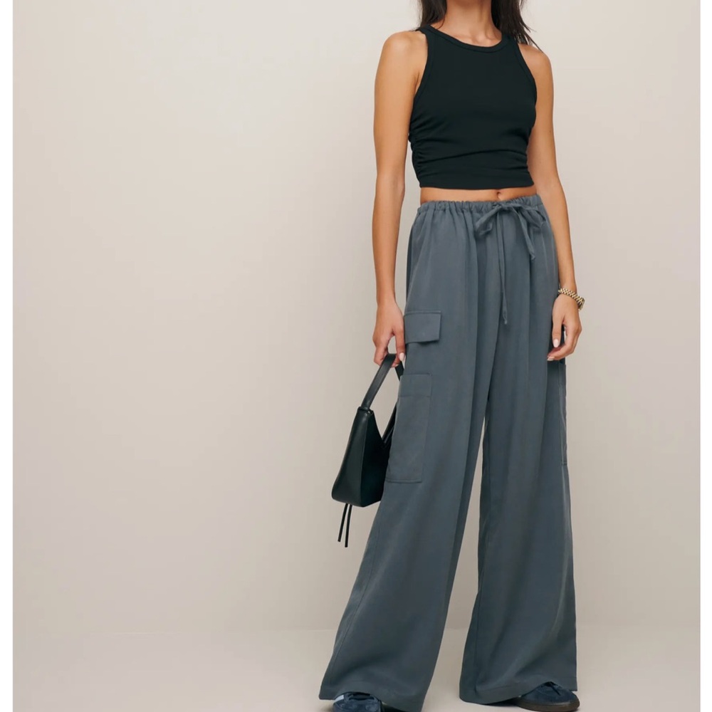 Reformation Black and Gray Wide-Leg Pants
